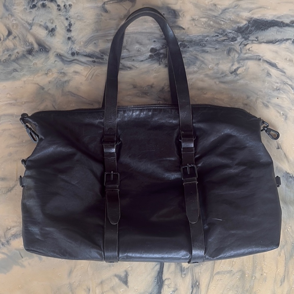 RUDSAK Black Duffel Bag with Leather Handles